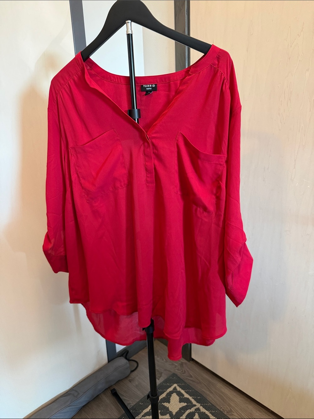 torrid Red Harper Blouse V-Neck Roll Sleeve